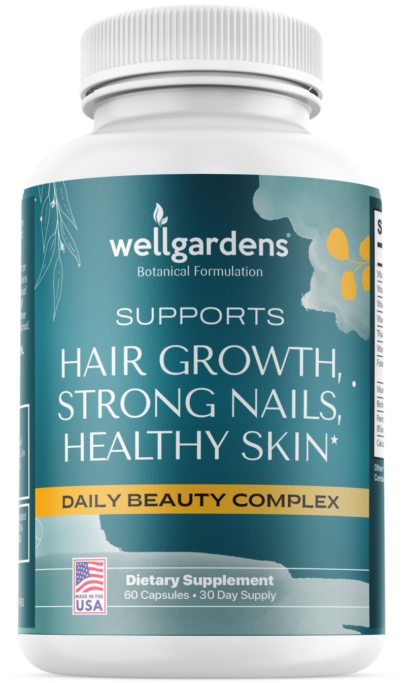 Hair Skin and Nails Vitamins with Biotin 5000mcg, Horsetail, Bamboo, Saw Palmetto, Supports Hair Growth, Strong Nails, Healthy Skin for Women and Men, Sugar Free, Non-GMO, 60 Capsules