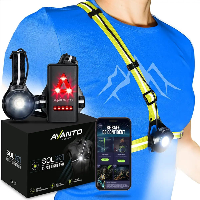 AVANTO PRO Chest Light, Original, USB-C Rechargeable, Running Lights for Runners, 500lm Adjustable Beam, 3-5h Use Time, Running Headlamp Flashlights, Walking Lights for Night Walking, Yellow Yellow NP