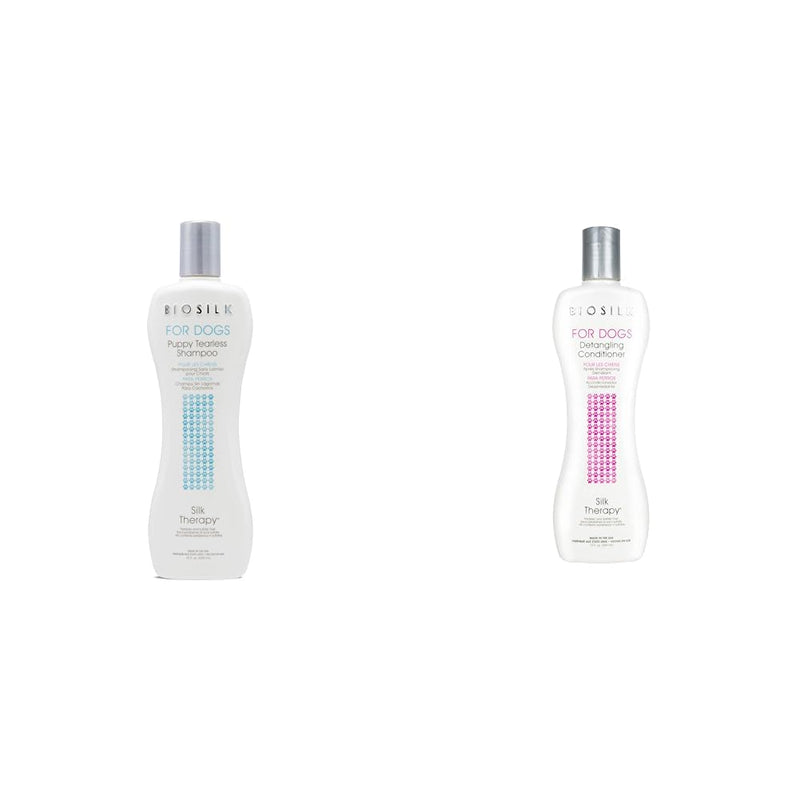 BioSilk for Dogs Puppy Shampoo & Detangling Conditioner Bundle, 12 Fl Oz Each | Tearless Shampoo for Puppies, Matted Hair Detangler for Dogs | Made in The USA - PawsPlanet Australia