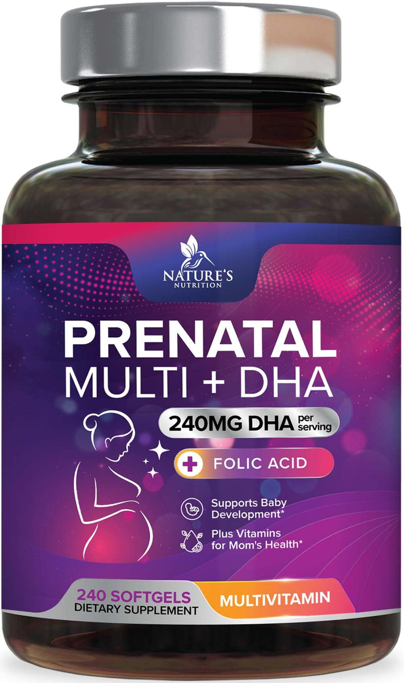 Prenatal Vitamins for Women with Folic Acid + Omega 3 DHA for Fetal Brain Development, Best Prenatal Vitamin Supplement, Daily Pregnancy Multivitamin Nutritional Support, Non-GMO - 240 Softgels 240 Count (Pack of 1)