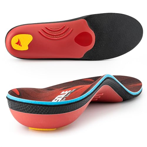 VALSOLE 250+ lbs Plantar Fasciitis High Arch Support Insole for Men Women,Heavy Duty Support Pain Relief Orthotics Insert,Relieve Flat Feet,High Arch,Foot Pain,Standing All Day Boot Work Shoe Insole MEN 10-10 1/2 | WOMEN 12-12 1/2--(290mm) Red