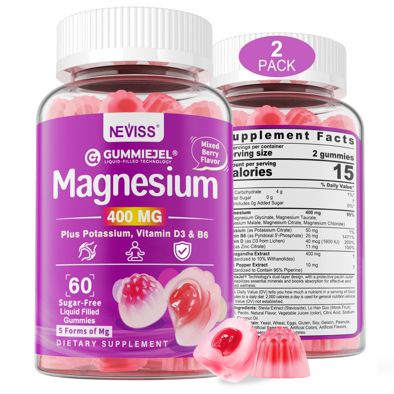 Magnesium Glycinate Gummies for Adults – 5 Forms, Magnesium 400mg, Vegan | Magnesium Complex for Women & Men Supplement with D3, Zinc & Ashwagandha, Calm Mood & Muscle Support, Sugar Free, 120Cts 60 Count (Pack of 2)