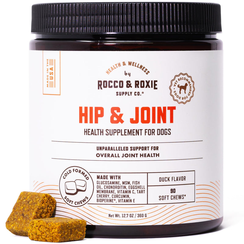 Rocco & Roxie Joint Supplement for Dogs, Glucosamine Hip and Joint Chews, Dog Joint Supplement Large & Small Breed, Senior Dog Vitamins to Support Mobility, Chondroitin, MSM, Dog Health Supplies 90 ct 90 Count - PawsPlanet Australia