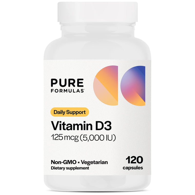 PureFormulas Vitamin D3 5,000 IU 125 mcg - Pure Vitamin D Supplement for Healthy Bone Formation, Teeth, Cardiovascular Health, and Immune Support Non-GMO - 120 Count Vegetarian Capsules 120 Count (Pack of 1)