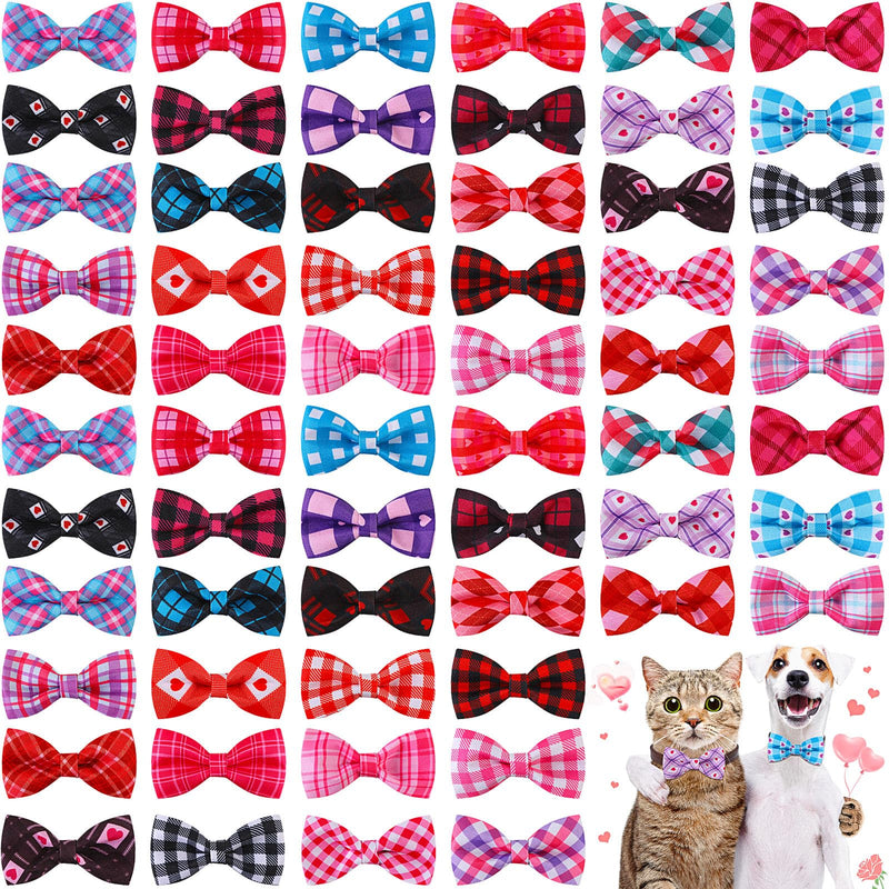 Silkfly 60 Pcs Valentine's Plaid Dog Collar Bow Ties Bulk Bachelorette Wedding Dog Bowtie Holiday Dog Accessories Grooming Supplies Puppy Bows Detachable Collar Charms for Small Medium Large Dogs Cat - BeesActive Australia
