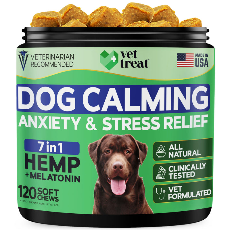 Hemp Calming Chews for Dogs – Dog Calming Chews & Anxiety Relief Treats with Melatonin–Stress Relief for Barking, Thunder, Fireworks, Travel & Separation Anxiety–Vet Formulated-Made in USA - 120 Chews