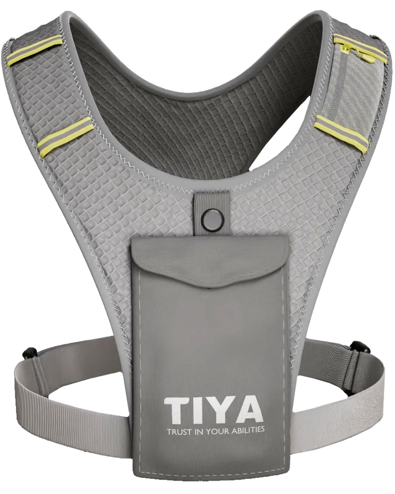 TIYA Reflective Running Vest with Waterproof Phone Holder, No-Bounce, Ultra-Light Run, Hike, Walking, Bike Vest Waistpack – Unisex Runners Accessory for Men & Women - Grey