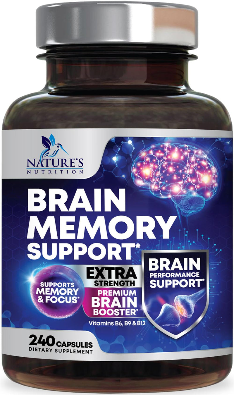 Brain Memory Supplement Pills - 3X Strength Nootropics for Concentration, Clarity & Focus Support - Brain Health Cognitive Vitamins with Bacopa, Phosphatidylserine & DMAE, Brain Booster - 240 Capsules 240 Count (Pack of 1)