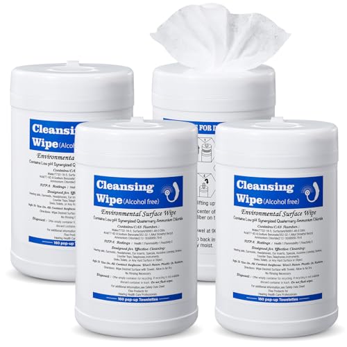 Threlaco 4 Pack Hearing Aid Wipes 640 Counts Large Canister Cleaning Towelettes 160 Per Canister for Hearing Aids Cleaner Wipes for Earwax Earbuds Sweat Earplugs Amplifier Removal