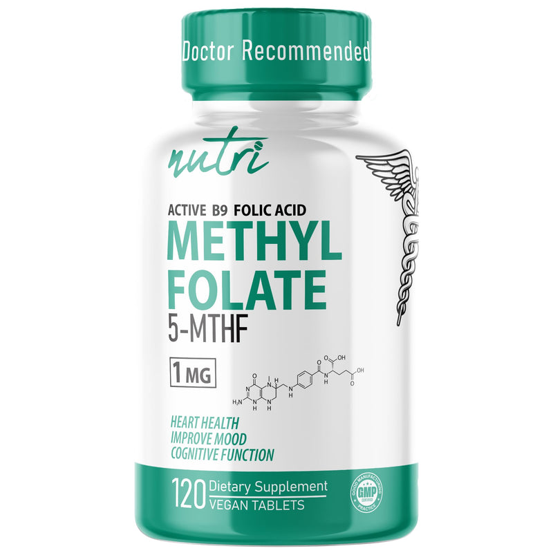 Nutri 5-MTHF L Methylfolate 1MG - 4 Month Supply, 120 Vegan Tablets - Methylated Folate Supplement - Cognitive Function, Heart Health, Prenatal Support - 3rd Party Tested - NSF Certified Facility 120 Count (Pack of 1)