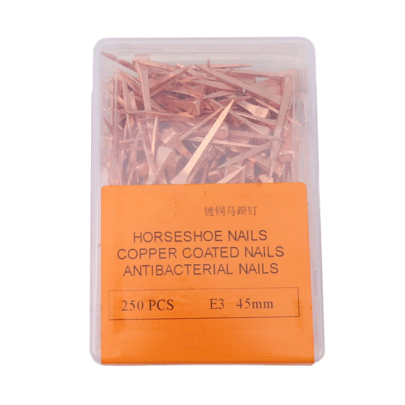 250Pcs Horseshoe Nails, Copper Plating Shoeing Nails with Plastic Box, Copper Plated Horseshoe Nails, Equestrian Riding Equipment, for Raise Livestock(45mm Copper-Plated Nail E3) 45mm copper-plated nail E3 - BeesActive Australia