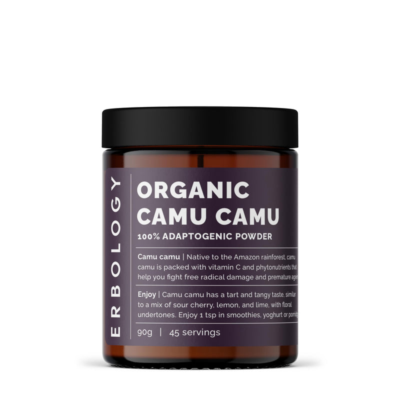 Erbology Organic Camu Camu Powder 3.2 oz - 45 Servings - Skin Health and Immunity Support - Rich in Vitamin C - Sustainably Sourced Straight from Farm in Peru - Small Batch - Vegan - GMO-Free 3.2 Ounce (Pack of 1)