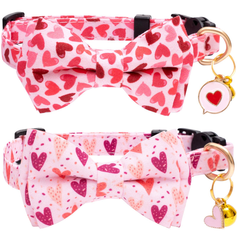 Faygarsle 2 Pack Valentine's Day Cat Collar Cute Loving Heart Printed Collar with Bow tie Breakaway Pink Purple Cat Collar for Boy Girl Cats Pink&Purple - BeesActive Australia