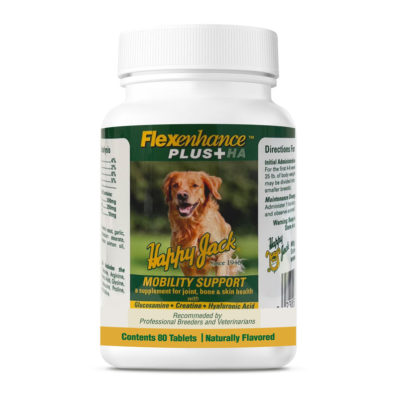 Happy Jack Flexenhance Dog Hip and Joint Supplement with Skin & Coat Support Plus (80 Chewable Tabs), Improve Flexibility & Mobility, Glucosamine, Green Lipped Mussel, Fish Oil - PawsPlanet Australia