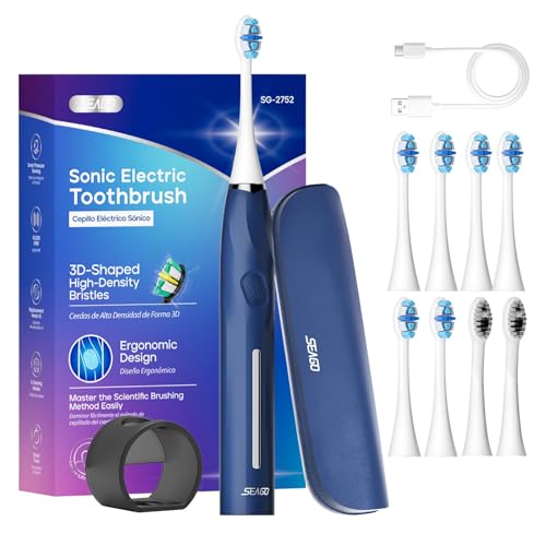 SEAGO Electric Toothbrush with Pressure Sensor for Adults, 8 Heads Navy