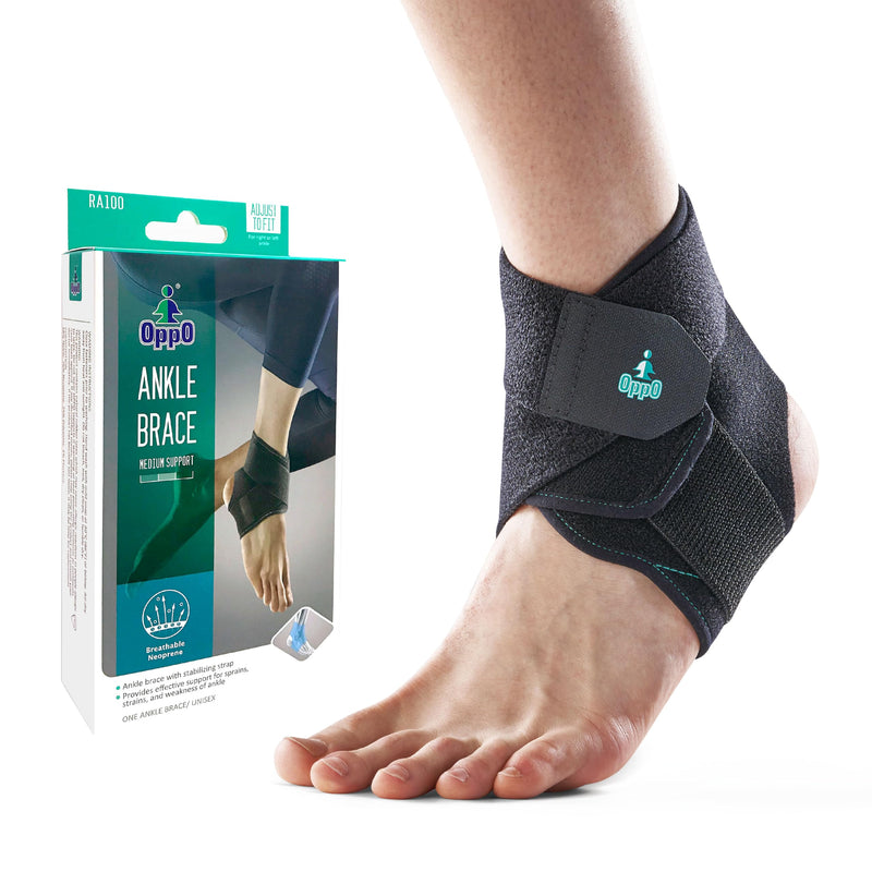 OPPO RA100 Adjustable Ankle Brace with Figure-8 Closure – Breathable Figure-8 Neoprene Support for Sprains, Plantar Fasciitis Relief – For Basketball, Yoga, Workout, etc. – One Size for Men & Women (Black, Pack of 1) black