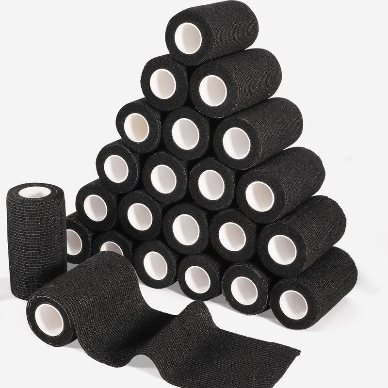 LDIWEE 24 Rolls Self Adhesive Bandage Wrap, 4 Inch x 5 Yards Black Athletic Tape Grip Tape, Flexible Non Woven Cohesive Bandage Wrap Vet Wrap, Ankle Sprains Swelling First Aid Medical Tape, Coban Wrap - BeesActive Australia