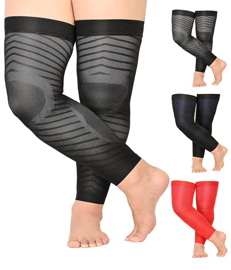 MGANG Full Leg Compression Sleeves for Men & Women, Thigh High 20-30mmHg Graduated Compression Stockings for Thigh Calf Knee Support, Pain, Swelling, Varicose Veins, Running, Sports, 1 Pair, Black 3XL 3X-Large - BeesActive Australia
