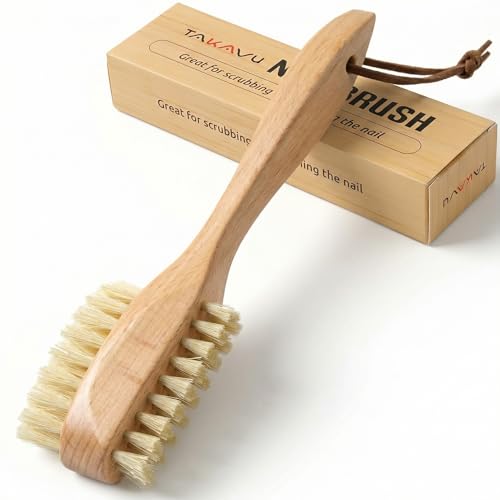 TAKAVU Nail Brush, Dual-Sided Boar Bristle for Fingernails & Toenails White Boar Bristle