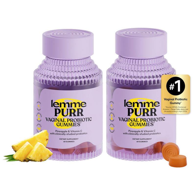 Lemme Purr Vaginal Probiotic Gummies for Women (60 Gummies) (Pack of 2) | Balanced pH, Healthy Odor, Yeast Balance & Flora Support + Vitamin C for Immune Health - Tasty Pineapple 60 Count (Pack of 2)