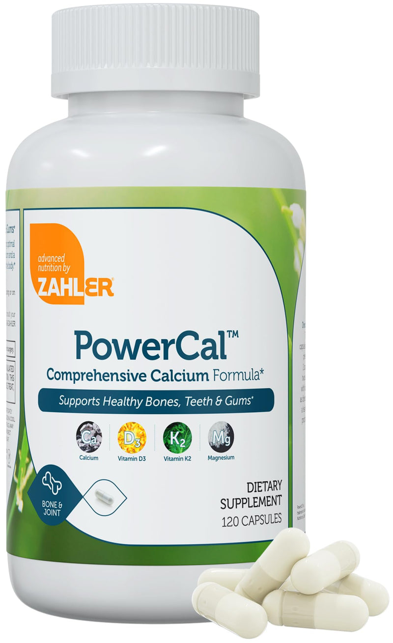 Zahler PowerCal - Calcium with Vitamin D3, K2 & Magnesium - Teeth, Gums & Bone Strength Support - Kosher - for Women & Men - 120 Capsules 120 Count (Pack of 1)
