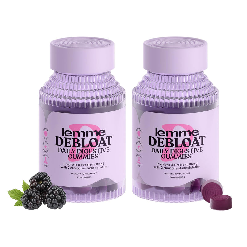 Lemme Debloat Digestive & Gut Health Gummies (60 Gummies) (Pack of 2) | 2 Clinically Studied Probiotics & Prebiotic, Vegetarian, Gluten Free, Non GMO, BlackBerry Flavor 60 Count (Pack of 2)