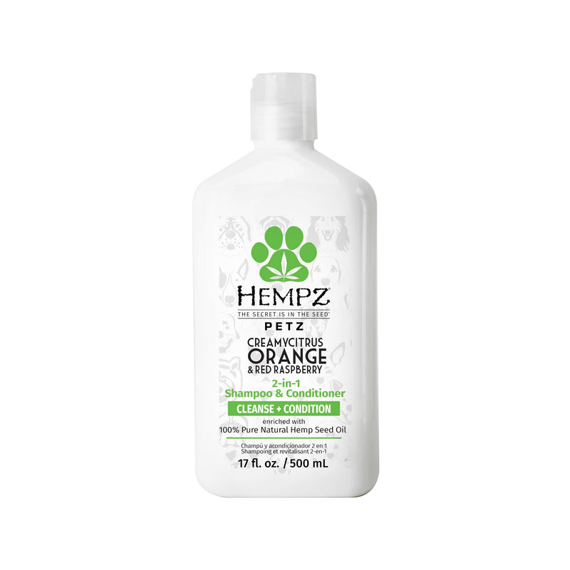 Hempz Petz, Dog Shampoo & Conditioner, Creamy Citrus Orange & Red Raspberry 2 in 1 Herbal Shampoo & Conditioner 17 oz.