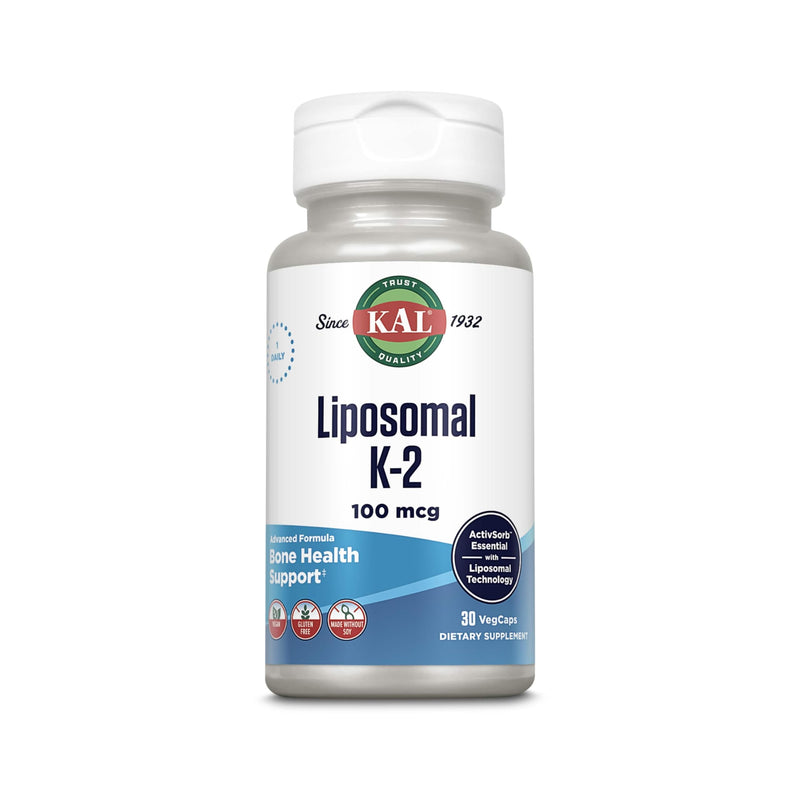 KAL Liposomal Vitamin K2 Supplement with MK7 100 mcg - High Absorption, Liposomal Technology - Advanced Bone Support - Vegan, Gluten Free, Made Without Soy, 30 Servings, 30 VegCaps 30 Count (Pack of 1)