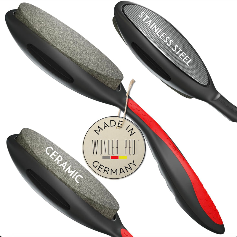 Made in Germany Ceramic Stone and Stainless Steel Foot File, Double Sided Callus Remover, Feet Scrubber, Professional Pedicure Foot Care Tool Rasp, Long Lasting Foot Buffer, Heel Scraper, Wonder Pedi Classic - BeesActive Australia