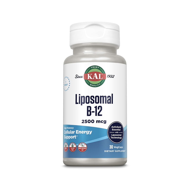 KAL Liposomal Vitamin B12 2500 mcg, High Absorption, Liposomal Technology, Cellular Energy Support, Vegan Capsules, Gluten Free, Made Without Soy, 30 Servings | Cellular Energy, Nerve & Red Blood Cell Support, Liposomal Methylcobalamin B12, 30 Servings...