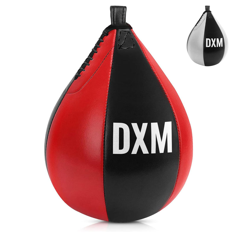 DXM SPORTS Boxing Speed Bag - Leather Speed Bags - Punching Speed Ball - Exercise Workout MMA Speed Bag for Adults 11.5" Black & Red - BeesActive Australia