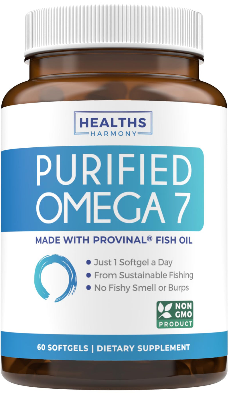 High Potency Omega 7 Supplement for Women and Men (2 Month Supply) | Palmitoleic Acid Fatty Acid Fish Oil Supplement from Sustainably Sourced Patented Provinal with Lowest Palmitic Acid 60 Count (Pack of 1)