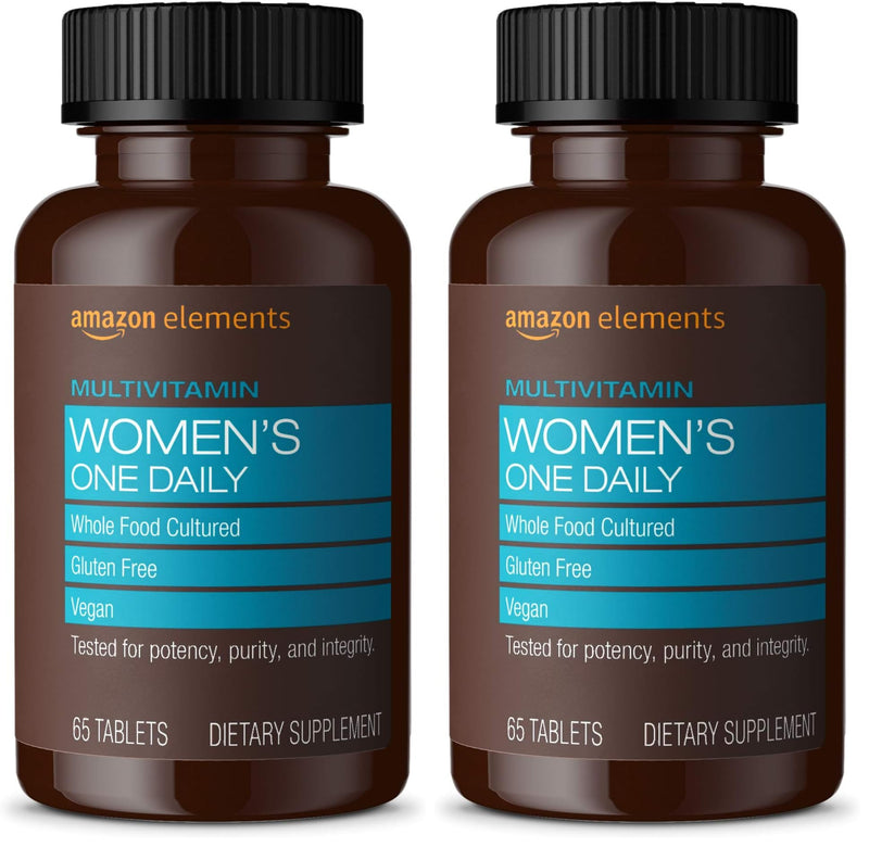 Amazon Elements Women’s One Daily Multivitamin, 59% Whole Food Cultured, Vegan, 65 Tablets, 2 Month Supply (Packaging May Vary) (Pack of 2) 65 Count (Pack of 2)