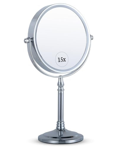 MIRRORVANA 15X / 1X Magnifying Makeup Mirror with Stand, 12" x 6" (Chrome)