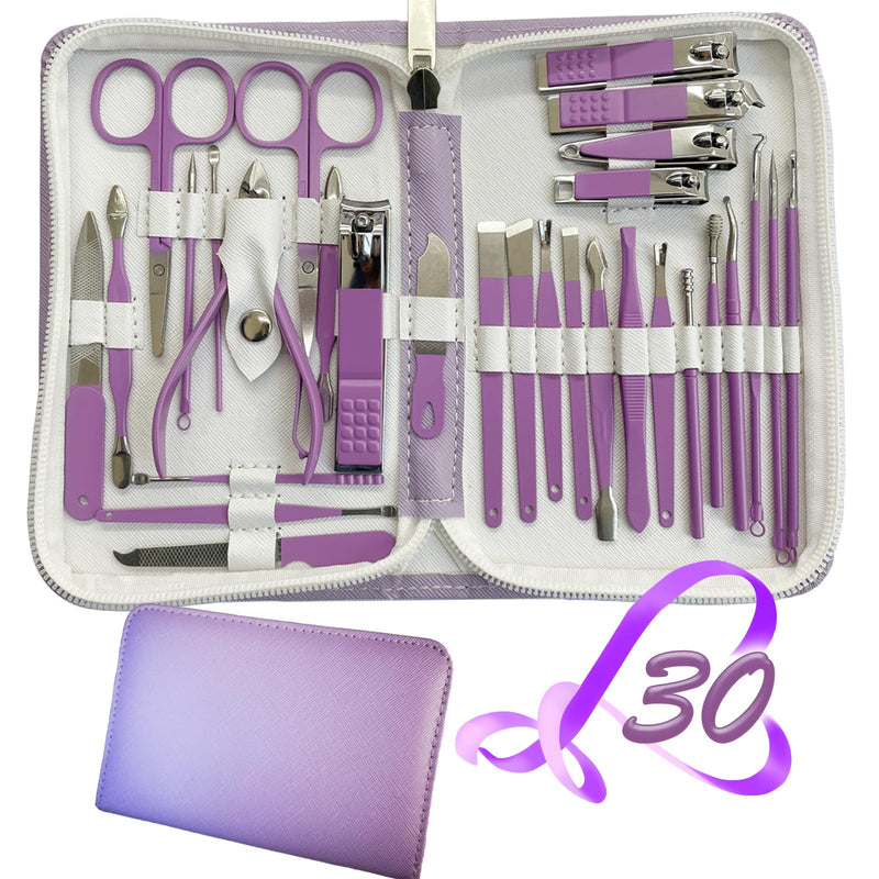 Manicure Set 30 in 1 Nail Clippers Set,Nail Manicure Kit for Women,RedFlow Toenail Clippers,Pedicure Kit,Pedicure Tools,Suitable for Travel Manicure Tools (Purple) Purple