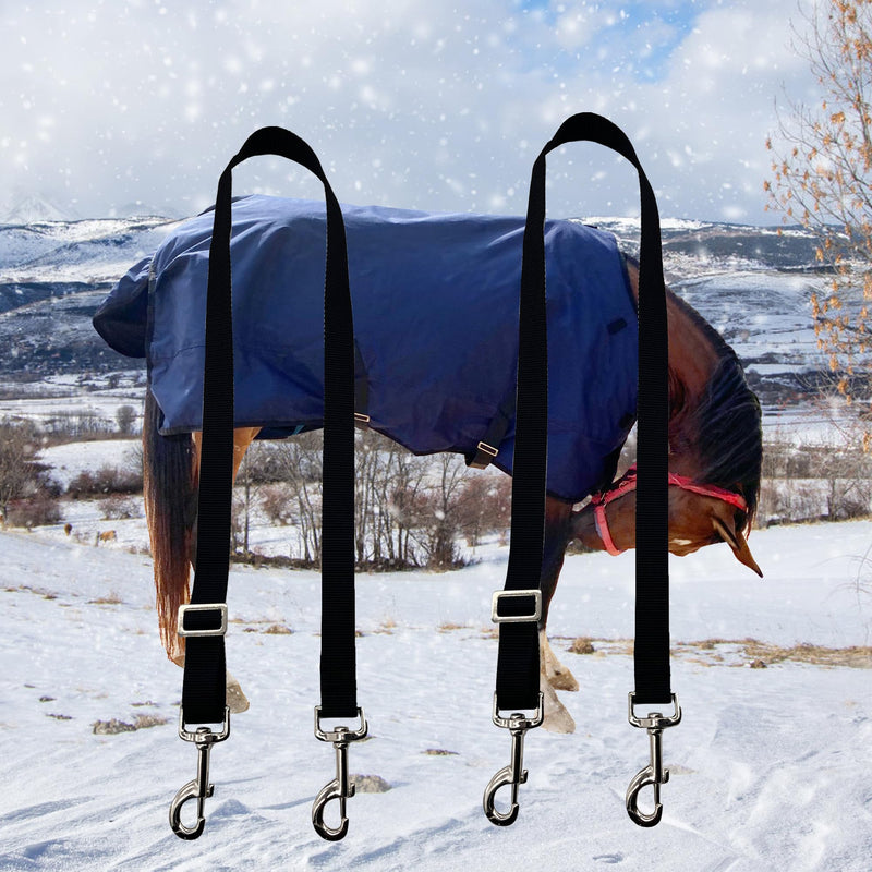 Horse Blanket Sheet Leg Straps， Adjustable Horse Leg Replacement Straps，with Metal Double Swivel Snaps, Adjustable Length from 24 to 42 Inch (Two Side Snaps)，Black 2 PCS Black - BeesActive Australia