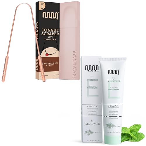 Copper Tongue Scraper with Case Easy to Use Tongue Scraper for Adults and Nano Hydroxyapatite Toothpaste