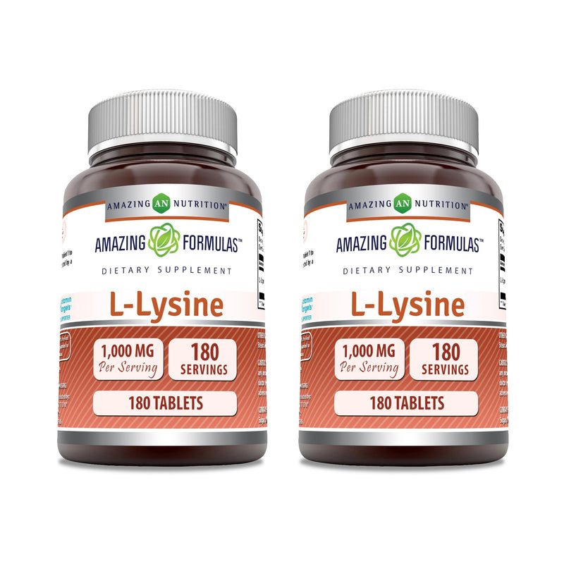 Amazing Formulas L-Lysine 1000mg Amino Acid Tablets Supplement | Non-GMO | Gluten Free | Made in USA (180 | 2 Pack) 180 | 2 Pack
