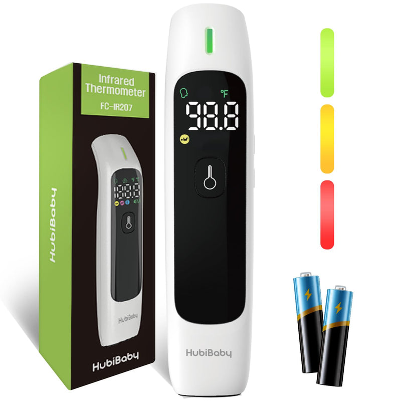 HubiBaby No-Touch Infrared Thermometer for Adults, Accurate Digital Forehead Thermometer, Large LED Display, Fever Alarm, 2 in 1 Forehead & Object Thermometer Black & white