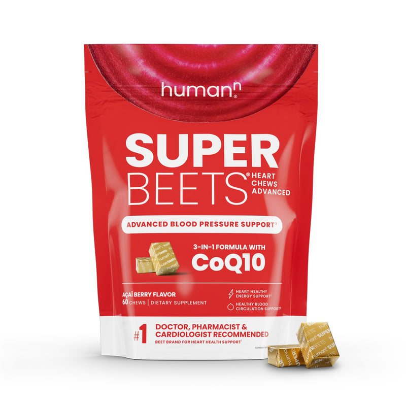 humanN SuperBeets Heart Chews Advanced - 100mg of CoQ10 Plus Beetroot & Grape Seed Extract, 60 Count 60 Count (Pack of 1)