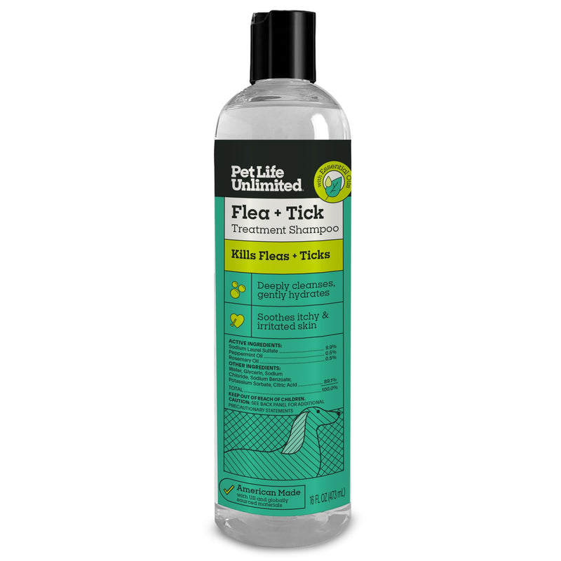 Pet Life Unlimited Natural Flea & Tick Gel Shampoo for Dogs, 16 oz, Plant-Based Prevention & Treatment for Fleas, Ticks & Eggs, Soothes Itchy Skin, Cleans & Conditions Coat 16 Ounce - Gel
