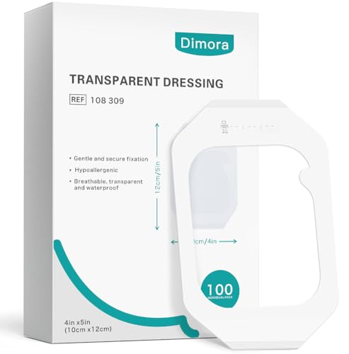 Dimora Waterproof Transparent Film Dressing, Clear Bandage Tape for Wound Care, Adhesive Post Surgical Cover Pad，for IV Shield, Tattoo Aftercare, Shower Protector 4x4 3/4 inch 100 Packs 4"x 4.75"(100 PCS)
