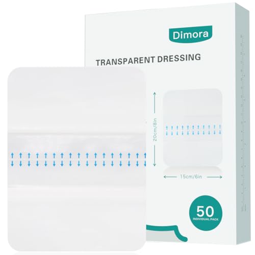 Dimora Waterproof Transparent Film Dressing, Large Clear Wound Bandages 6x8 inch 50 Pack, Post Surgical Skin Protector, Adhesive Medical Pad for Swimming,Showering,Tattoo Aftercare,IV Fixing 6"x 8"(50 PCS)