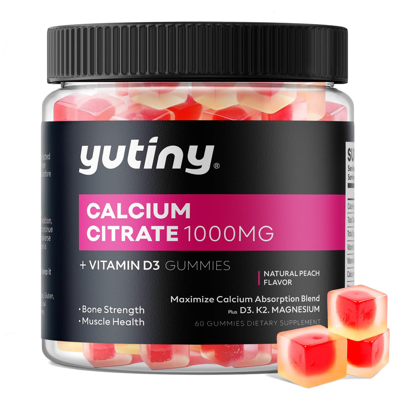 Calcium Citrate 1000mg Filled Gummies, 60 Count | Extra Absorption Calcium Citrate with Vitamin D3, K2 & Magnesium, Chewable Supplement for Bone, Muscle Health