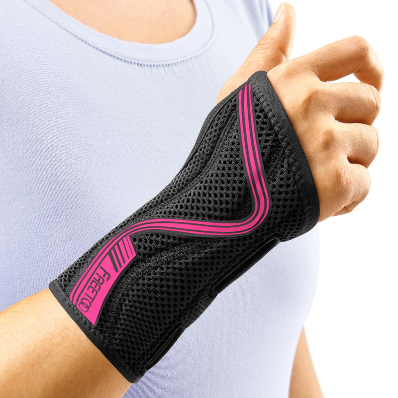 FREETOO Wrist Brace for Carpal Tunnel,[New Upgrade-Anatomically shaped] Adjustable Wrist Support Splint for Men and Women,Hand Brace for Pain Relief, Tendinitis,Arthritis,Right Hand,Small,Black-Rose Red Right Hand (Black-Rose Red) Small