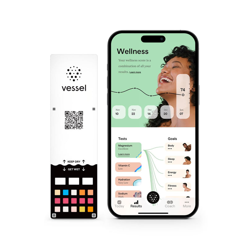 Vessel Health, The Most Accurate Health & Wellness Urine Test Available – Measures Magnesium, Calcium, Vitamin C, Sodium, Hydration, Ketones & More: Results & Custom Insights in App, iOS Only, 1 Pack 1 Count (Pack of 1) - BeesActive Australia