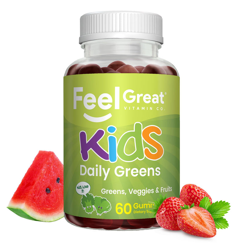 Feel Great Super Green Gummies for Kids | Fruit and Vegetable Gummies | Vegan Veggie Gummy Multivitamin for Kids | Veggie Fiber Supplement | 60 Count | Kale, Broccoli & Veggie Blend, Natural Fiber, Watermelon Flavor, Immune Support Gummy for Kids