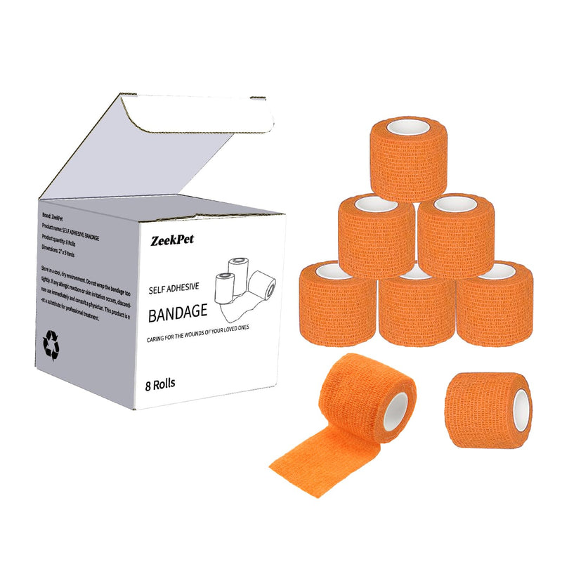 Self Adhesive Bandage Wrap, Medical Tape in First Aid Kit Cohesive Bandage Wrap for Sport & Athletic,and Wound Care for Animals Such as Cats, Dogs, and Horses 2" x 5 Yards 8 Rolls (Orange) Orange - BeesActive Australia