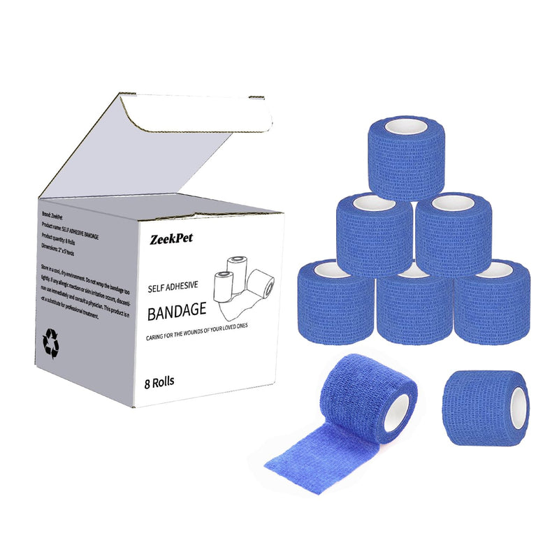 Self Adhesive Bandage Wrap 2" x 5 Yards (8 Rolls) Bitter Vet Wrap for Dogs No Chew - Medical Cohesive Bandage Wrap for Wound Care, Paw Care, First Aid, Vet Tape for Pet Cat Horses Birds (Blue) Blue - BeesActive Australia