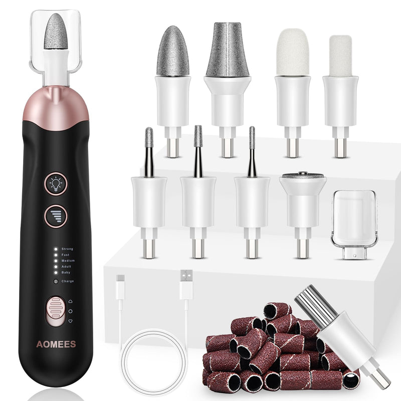 AOMEES Electric Nail File Kit, Rechargeable Professional Manicure Pedicure Kit, 5 Speeds Hand Foot Care Tool for Nail Grind Trim Polish - with 100Pcs Fine Grit Nail File Sanding Tape Black - BeesActive Australia